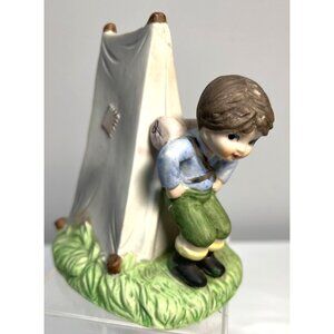 Vintage Lefton Boy Hiding Behind Tent Ceramic Figurine